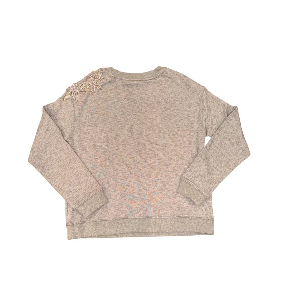ESSENTIEL ANTWERP Rhinestone Beads Flower Sweatshirt‎ Grey Crewneck Sz 3 L - Picture 4 of 7